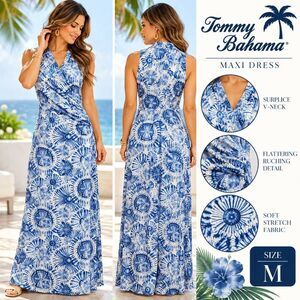 Tommy Bahama Women's M Blue White Floral Sleeveless Surplice Maxi Dress